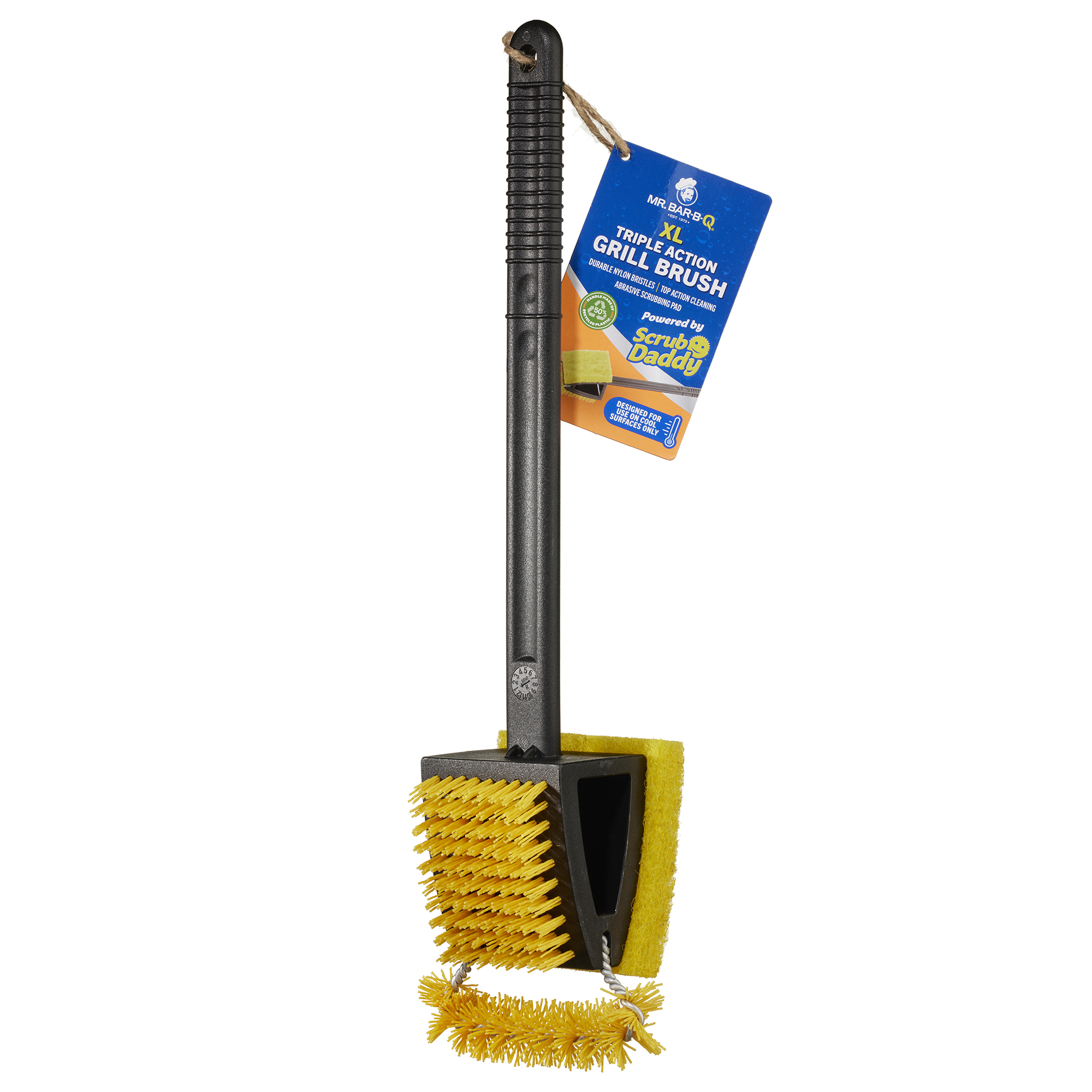 Mr. Bar-B-Q Scrub Daddy XL Triple Action Grill Brush — Twisted Wires, Abrasive Scrubber Pad, Nylon Bristles, Model# 60417SDZ